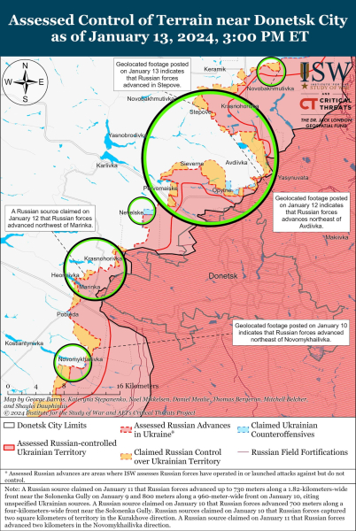 Karte der Militäreinsätze vom 14. Januar 2024 – Lage an der Front