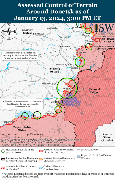 Karte der Militäreinsätze vom 14. Januar 2024 - Lage an der Front