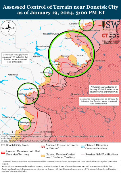 Karte der Militäreinsätze für den 20. Januar 2024 - die Situation an der Front