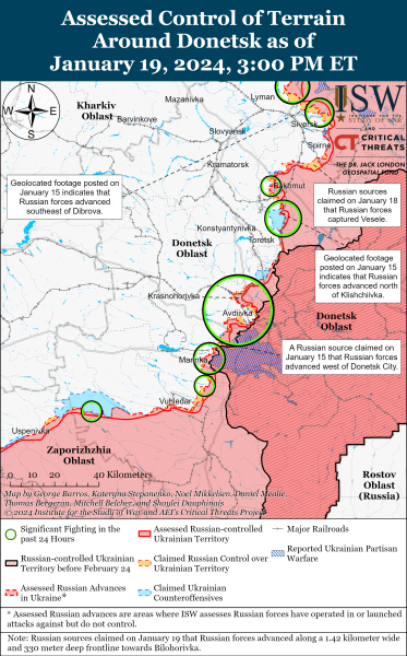 Karte der Militäreinsätze vom 20. Januar 2024 – Lage an der Front 