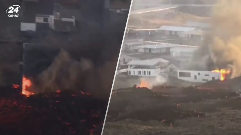 Vulkanausbruch in Island: in Grindavik von- Häuser brennen wegen Lava“ /></p>
<p>In Island kam es nach einem Vulkanausbruch zu einer Reihe von Bränden in der Stadt/Screenshots aus Video, Collage von Channel 24</p>
<p _ngcontent-sc140 class=