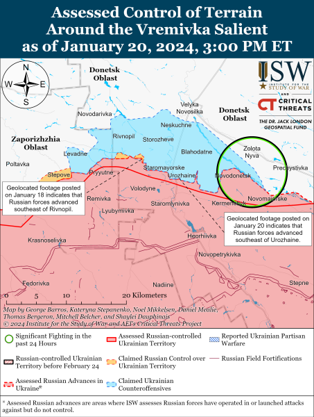 Karte der Militäreinsätze vom 21. Januar 2024 – Lage an der Front