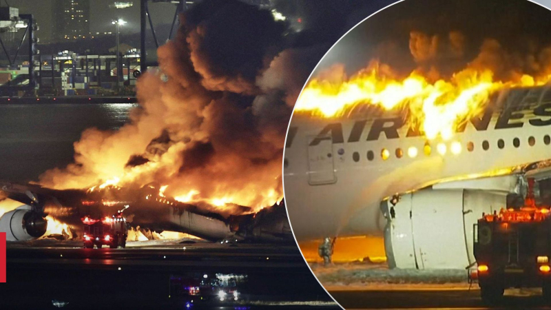 Fast 400 Passagiere an Bord: Ein Flugzeug hat am Flughafen Tokio Feuer gefangen – gruseliges Video