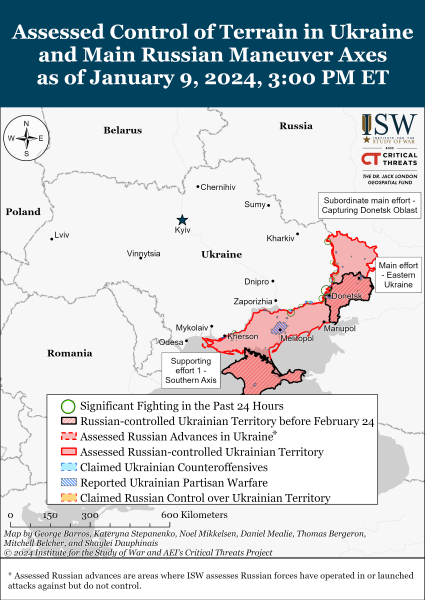 Karte der Militäreinsätze für den 10. Januar 2024 &ndash ; Situation an der Front