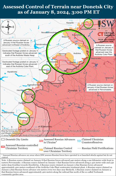 Karte der Militäreinsätze am 9. Januar 2024 - die Situation an der Front