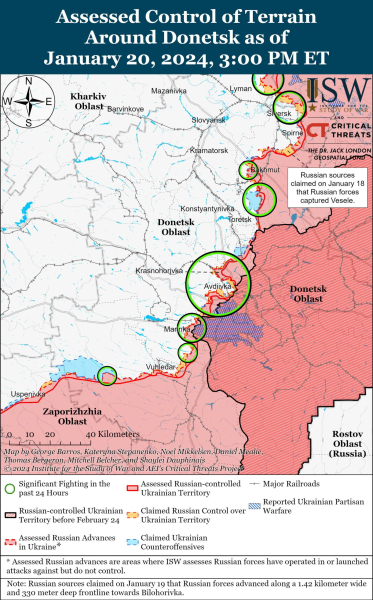 Karte der Militäreinsätze vom 21. Januar 2024 - Lage an der Front