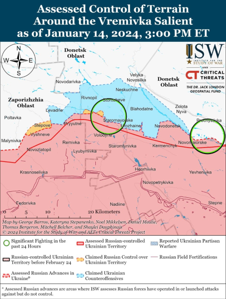 Karte der Militäreinsätze vom 15. Januar 2024 – Lage an der Front