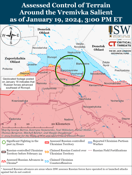 Karte der Militäreinsätze vom 20. Januar 2024 – Lage an der Front