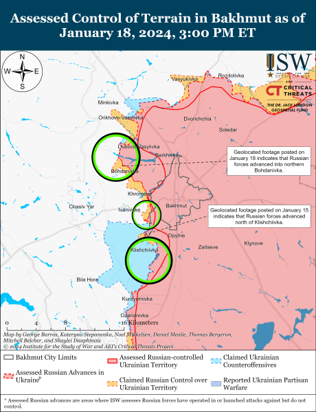 Karte der Militäreinsätze vom 19. Januar 2024 – Situation an der Front