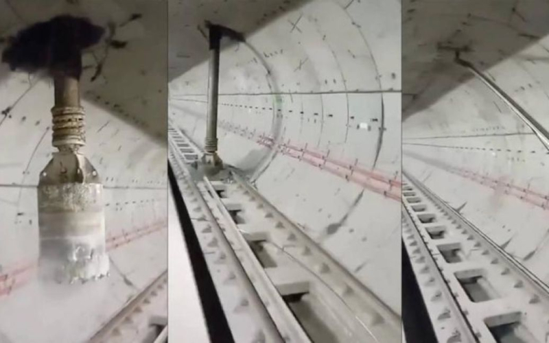 Bohren Maschine durchbrach versehentlich die Decke in einem U-Bahn-Tunnel: Video