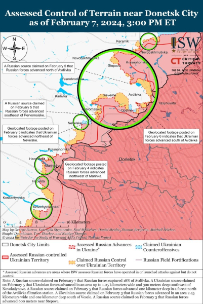 Karte der Militäreinsätze vom 8. Februar 2024 – Situation an der Front