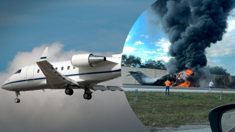 Ein Flugzeug stürzte ab die USA auf die Autobahn, prallte gegen ein Auto und ging in Flammen auf: schreckliche Aufnahmen“ /></p>
<p>Bombardier Challenger 600-Flugzeug/Collage 24 Channel</p>
<p _ngcontent-sc161 class=