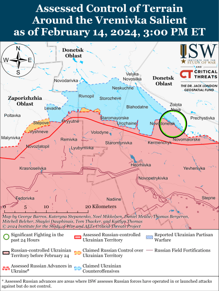 Karte der Militäreinsätze am 15. Februar 2024 - die Situation an der Front