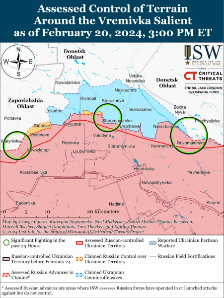 Karte der Militäreinsätze vom 21. Februar 2024 - Lage an der Front