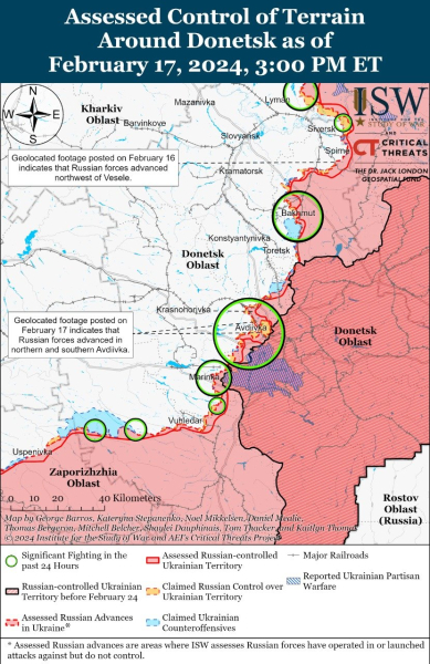 Karte der Militäreinsätze vom 18. Februar 2024 – Lage an der Front