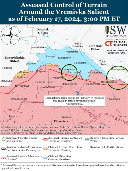 Karte der Militäreinsätze vom 18. Februar 2024 – Lage an der Front