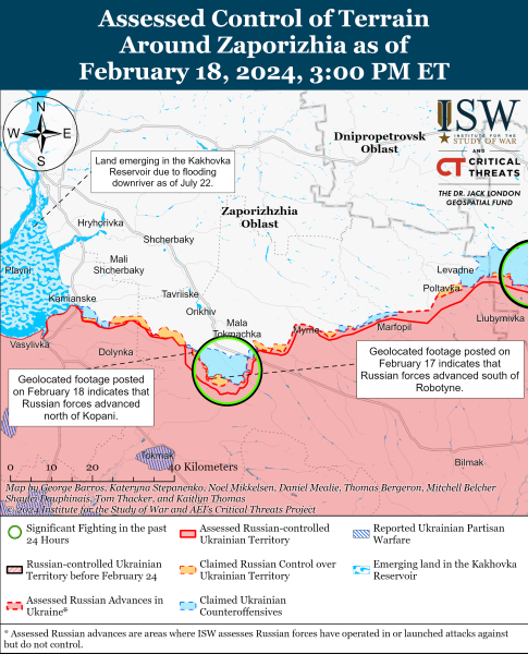 Karte der Militäreinsätze vom 19. Februar 2024 — Situation an der Front