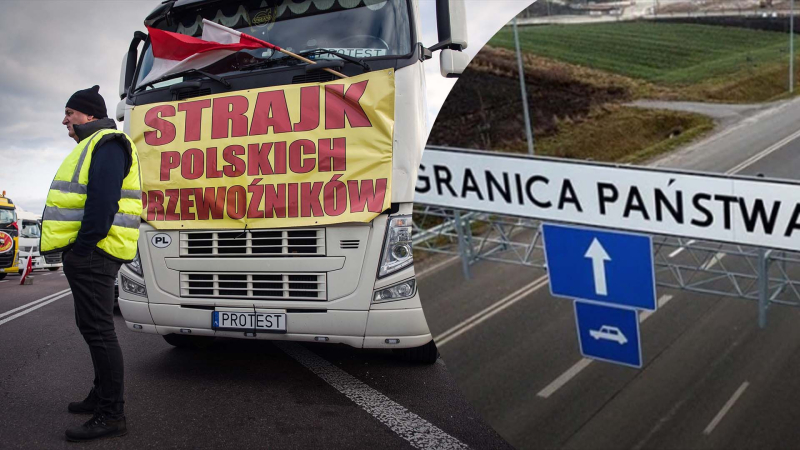 Polnische Demonstranten ließen keinen Lastwagen mit Autos zu damit die Ukrainer das Militär passieren können“ /></p>
<p>Polen erlauben keine Militärhilfe für die Ukraine an der Grenze/Collage 24 Channel, Getty Images</p>
<p _ngcontent-sc90 class=