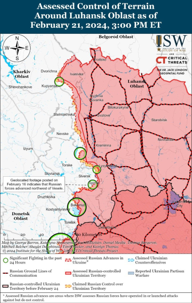 Karte der Militäreinsätze vom 22. Februar 2024 – Lage an der Front