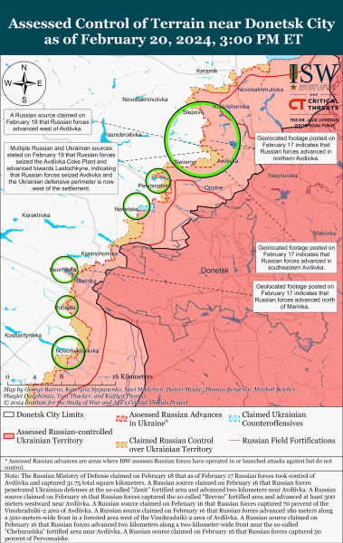 Karte der Militäreinsätze vom 21. Februar 2024 - Lage an der Front