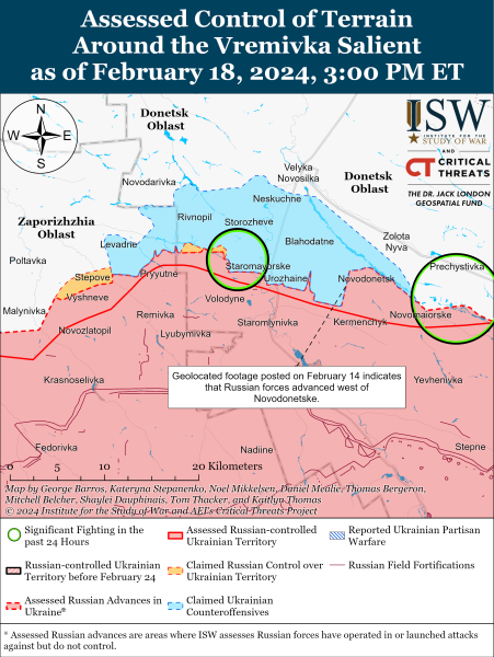 Karte der Militäreinsätze vom 19. Februar 2024 – Lage an der Front