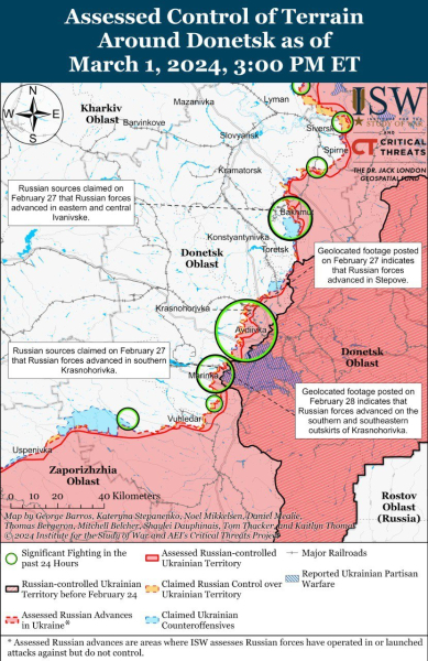 Karte der Militäreinsätze vom 2. März 2024 – Lage an der Front