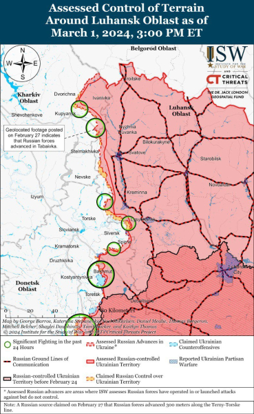 Karte der Militäreinsätze vom 2. März 2024 – Lage am der Vorderseite