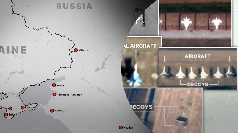 Die Besatzer malten eine Fälschung „„Flugzeuge“ auf bis zu 9 Luftwaffenstützpunkten: Was ist das Ziel des Feindes“ /></p>
<p>Warum Russland Flugzeuge auf Flugplätzen bemalt/Collage 24 Channel</p>
<p _ngcontent-sc90 class=