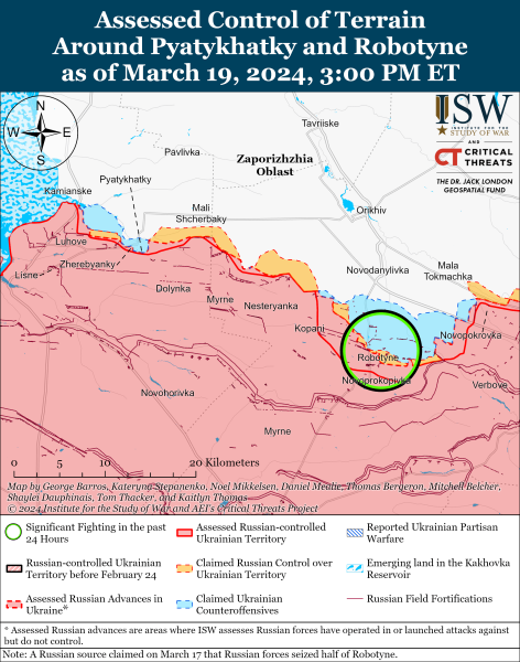 Karte der Militäreinsätze für den 20. März 2024 - die Situation an der Front