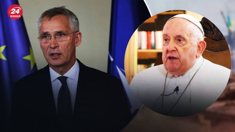 Stoltenberg reagierte auf den Aufruf des Papstes, die zu erhöhen „weiße Flagge“ und versichert, dass die Ukraine in der NATO sein wird. /></p>
<p>Stoltenberg lehnte den Vorschlag des Papstes für Friedensverhandlungen durch Kapitulation der Ukraine ab/Collage 24 Channel/Getty Images</p>
<p _ngcontent-sc160 class=