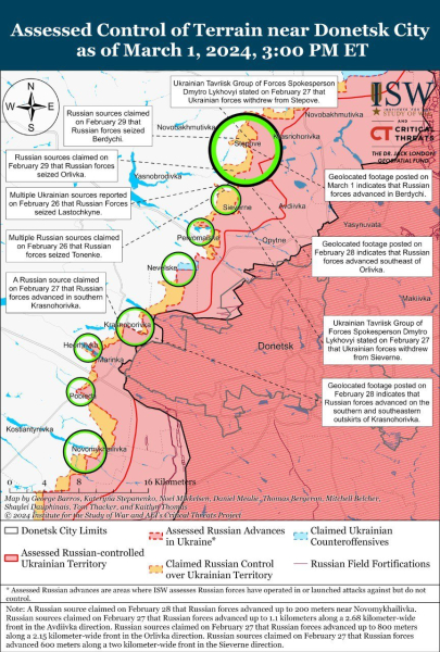 Karte der Militäreinsätze vom 2. März 2024 – Lage am der Vorderseite