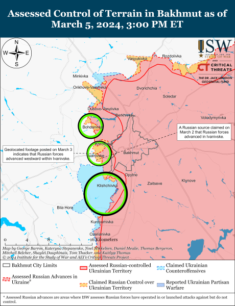 Karte der Militäreinsätze am 6. März 2024 &ndash ; Situation an der Front