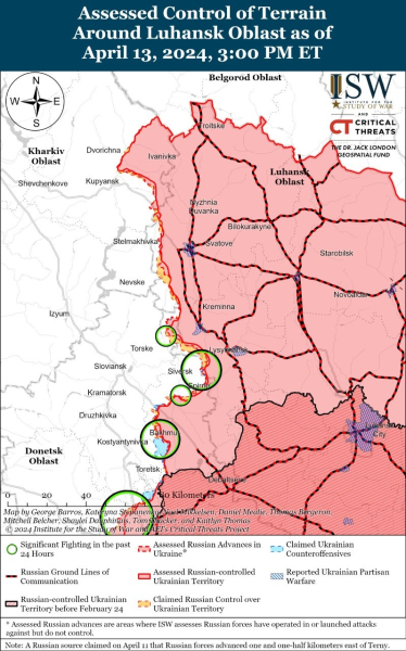 Karte der Militäreinsätze vom 14. April 2024 – Lage an der Front