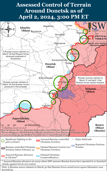 Karte der Militäreinsätze am 3. April 2024 - die Situation an der Front