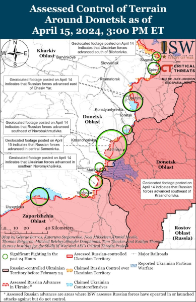 Karte der Militäreinsätze für den 16. April 2024 – Lage an der Front