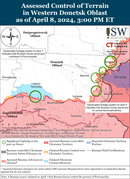 Karte der Militäreinsätze vom 9. April 2024 – Lage am der Vorderseite