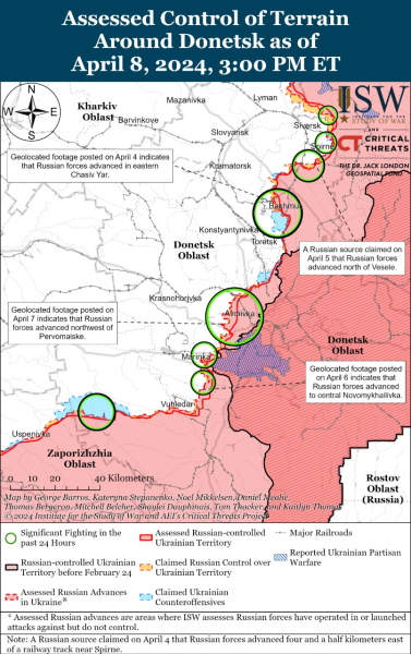 Karte der Militäreinsätze vom 09. April 2024 – Lage an der Front