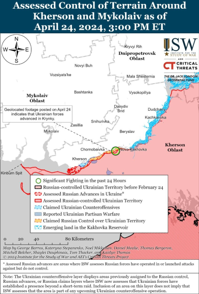 Karte der Militäreinsätze vom 25. April 2024 – Lage an der Front