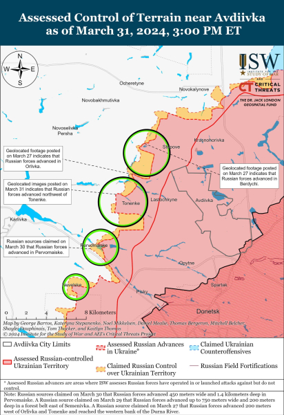 Karte der Militäroperationen vom 1. April 2024 – die Situation an der Front