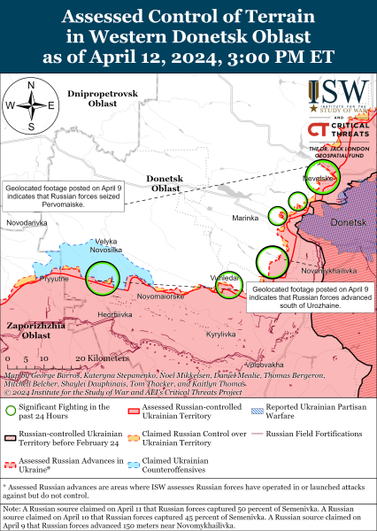 Karte der Militäreinsätze für den 13. April 2024 – Lage an der Front