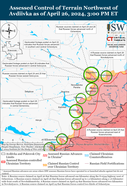 Karte der Militäreinsätze für den 27. April 2024 - die Lage an der Front