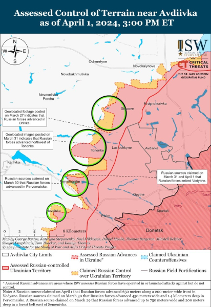 Karte der Militäreinsätze vom 2. April 2024 – Lage an der Front