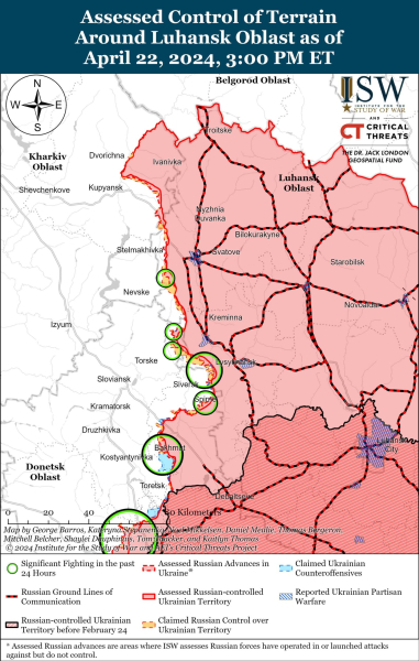 Karte der Militäreinsätze vom 23. April 2024 – Lage an der Front