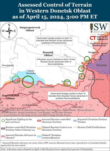 Karte der Militäreinsätze für den 16. April 2024 – Lage an der Front