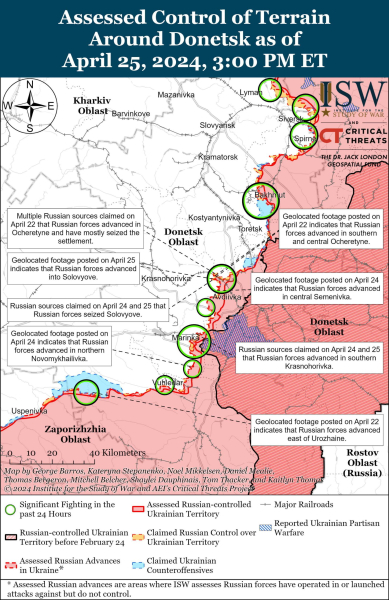 Karte der Militäreinsätze für den 26. April 2024 – Lage an der Front