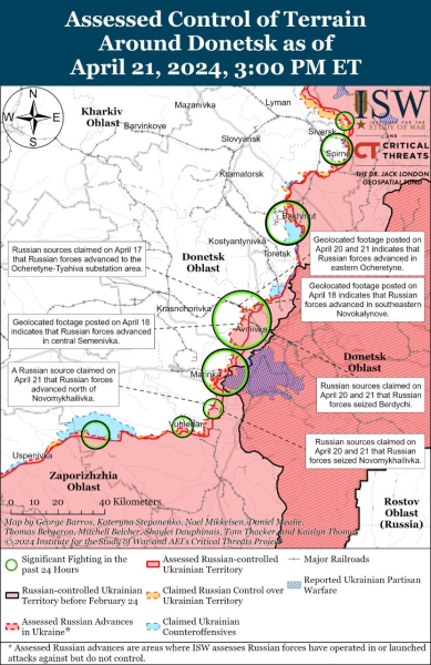 Karte der Militäreinsätze für den 22. April 2024 – Lage an der Front