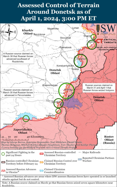 Karte der Militäreinsätze vom 2. April 2024 – Lage am die Front