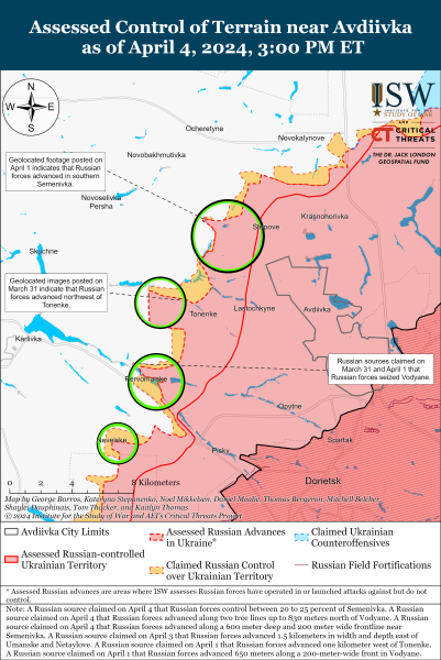 Karte der Militäreinsätze am 5. April 2024 - die Situation an der Front