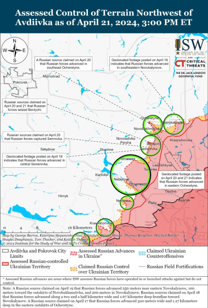 Karte der Militäreinsätze vom 22. April 2024 – Lage an der Front