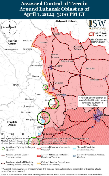 Karte der Militäreinsätze vom 2. April 2024 – Lage an der Front